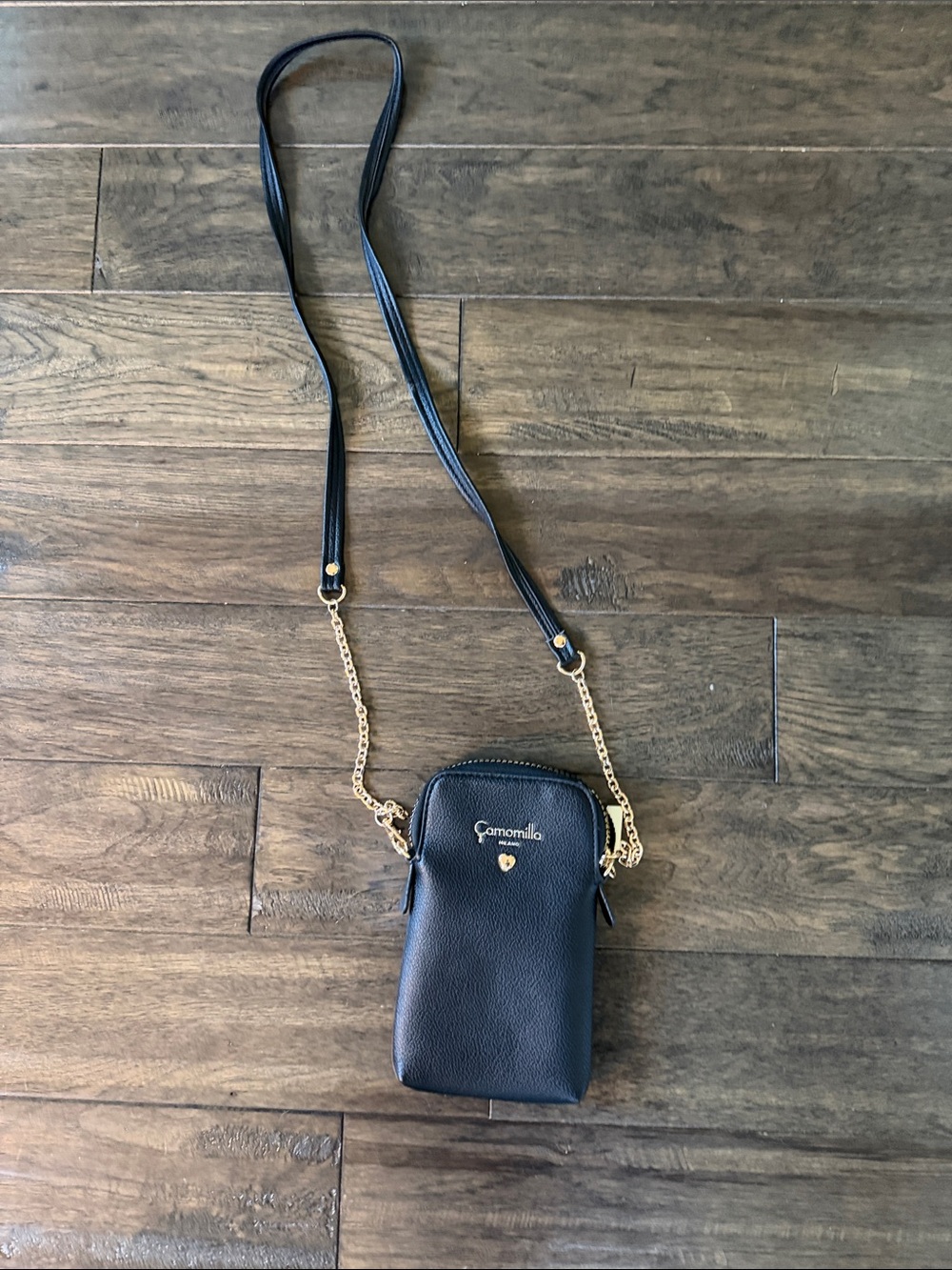 Black Crossbody Phone Bag with Gold Chain - Camomilla